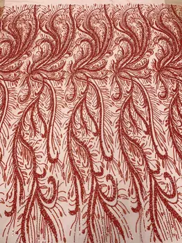 Кружевная ткань ручной работы из бисера 5 ярдов для свадебных платьев Африканский тюль Сетка Пайетки 2023 Высококачественные Французские сетчатые бусины с блестками Изображение