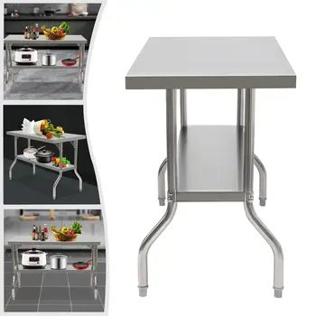Кухонный стол для приготовления пищи из нержавеющей стали 48x24 дюйма, складной коммерческий рабочий стол, сверхпрочный кухонный рабочий стол с нижней полкой Изображение