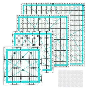 Линейки для квилтинга, 4 квадратных шаблона для квилтинга (4,5X4,5 дюйма, 6x6 дюймов, 9,5X9,5 дюйма, 12,5X12,5 дюйма), Для квилтинга и шитья, долговечные Изображение