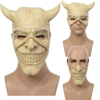 Маска Демона ужасов для косплея, мужская Латексная маска с захватом, Женские Аксессуары для косплея, реквизит для Хэллоуина, маска скелета для карнавала Изображение