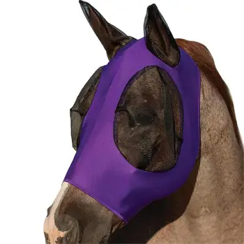 Маска для лошадиных мух Fly Cover Защита лица с дышащей сеткой и защитой от ультрафиолета Эластичная маска для лошадиных глаз и защита головы Изображение
