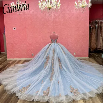 Милое пышное платье принцессы 2023 г. Аппликации из бисера, хрусталя, Сладкое платье на день рождения 16 Vestidos De 15 Años Корсет Изображение