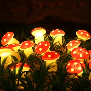 Милый грибной светодиодный светильник-гирлянда, садовый забор, грибная сказочная гирлянда на батарейках, светильник-гирлянда для спальни, лофт, декор общежития Изображение