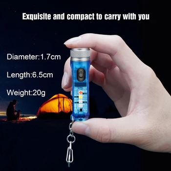 Мини-брелок-фонарик дальнего действия, карманный USB-фонарик с подсветкой на пряжке Изображение