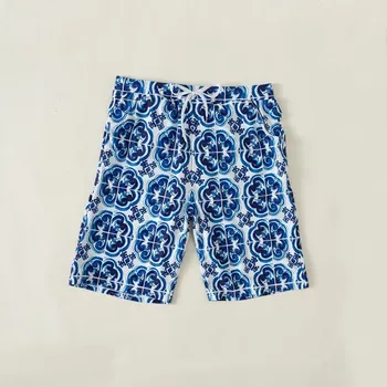 Модные мужские плавки с синими цветами для мальчиков, купальники, спортивные шорты для серфинга, плавательные штаны для пляжного волейбола Изображение