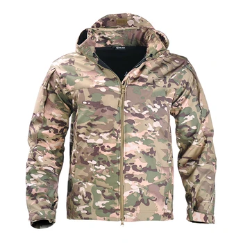 Мужская зимняя флисовая куртка, военно-тактические Водонепроницаемые ветровки, армейское пальто с мягкой оболочкой, Многокамерная Страйкбольная одежда. Изображение