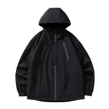 Мужская осенне-зимняя однотонная куртка с капюшоном, Ветрозащитная, Непромокаемая, Дышащая мужская куртка большого роста, зимнее рабочее пальто, пальто Изображение