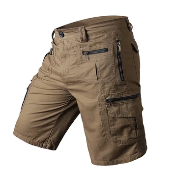 Мужские брюки, Летние шорты, свободные прямые шорты-карго с несколькими карманами, брюки из 100% хлопка, повседневный спортивный мужской комбинезон для бега S-5XL Изображение