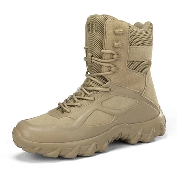 Мужские военные ботинки, мужские армейские ботинки для пустыни, уличные мужские нескользящие зимние ботинки, мужские водонепроницаемые тактические ботинки, ботильоны на платформе Изображение