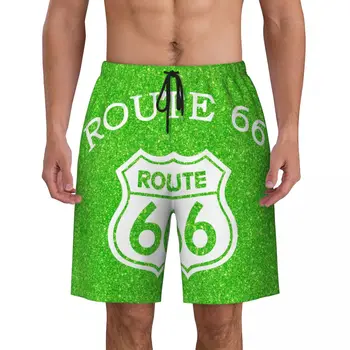 Мужские плавки с принтом Route 66, Быстросохнущая пляжная одежда, пляжные шорты Americas Highway Boardshorts Изображение