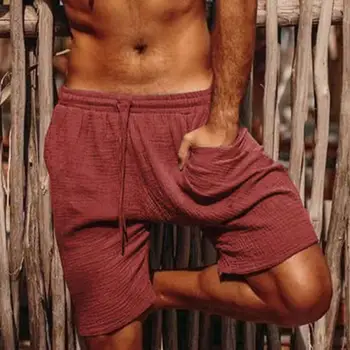 Мужские шорты, мужские пляжные шорты длиной до колен с эластичным поясом и карманами на шнурках, повседневные спортивные шорты для летней пляжной одежды для мужчин Изображение