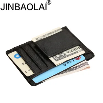 Мужской кошелек JINBAOLAI из натуральной кожи, зажим для денег, магнитный зажим, Ультратонкий карманный зажим, футляр для кредитных карт, мини Креативный кошелек для мужчин Изображение