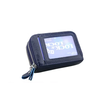Мужской мини-держатель для кредитных ID-карт из натуральной кожи, карманный кошелек для карт, двухслойный кошелек на молнии Изображение