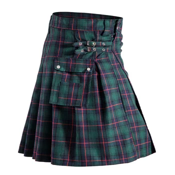 Мужской шотландский стиль, традиционный шотландский шотландский килт, винтажные клетчатые брюки с карманами, повседневные мужские шорты, юбка в шотландском стиле Изображение