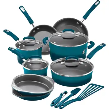 Набор кастрюль и сковородок с антипригарным покрытием из 15 предметов/Набор посуды, морской синий Изображение