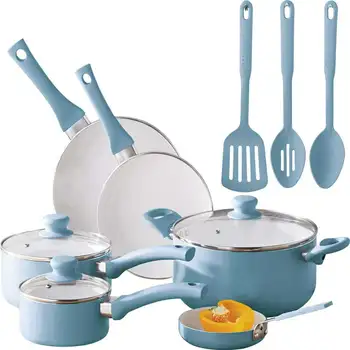 Набор керамической посуды из 12 предметов, синее белье Изображение