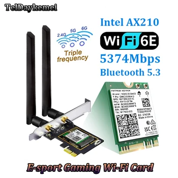 Настольный Wi-Fi 6E Intel AX210 PCIe WiFi Адаптер Bluetooth 5.3 5374 Мбит/с 802.11ax AX210NGW Беспроводная карта WiFi 6E Windows 10 Linux Изображение