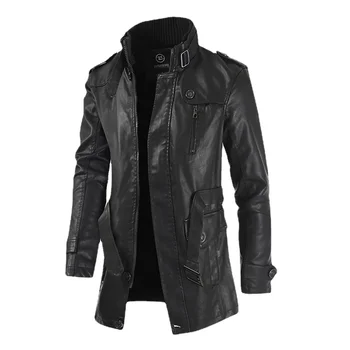 Новая высококачественная куртка, мужская уличная ветровка, пальто, мужская кожаная одежда, толстая куртка, флисовая мужская повседневная куртка из искусственной кожи Изображение