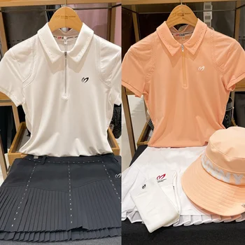 Новая летняя рубашка для гольфа с коротким рукавом, Женская одежда для гольфа, Спортивная одежда для отдыха, Эластичная быстросохнущая дышащая одежда для гольфа Изображение