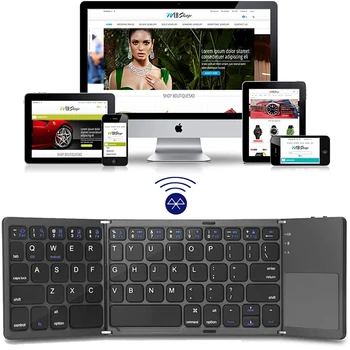 Новая портативная мини-клавиатура с тремя складывающимися Bluetooth, Беспроводная складная клавиатура с сенсорной панелью для IOS Android Windows ipad Tablet Изображение