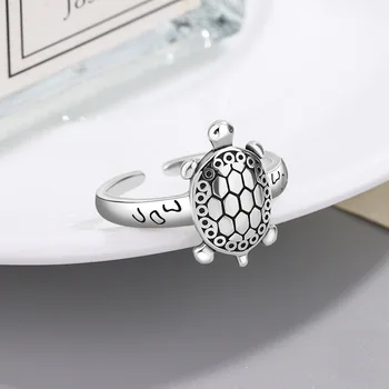 Новое модное серебряное кольцо с открытым пальцем, милая черепаха в стиле панк, наращиваемое для женщин, подарок для девочек, Прямая поставка Оптом Изображение