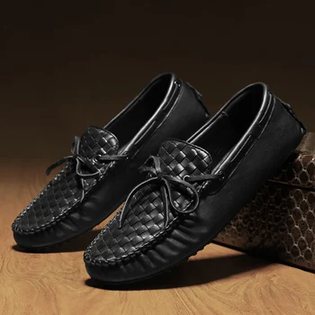 Новое поступление мужской повседневной обуви из натуральной кожи 2023 Модные мужские деловые туфли без застежек Легкая Мужская Удобная обувь для вождения Изображение