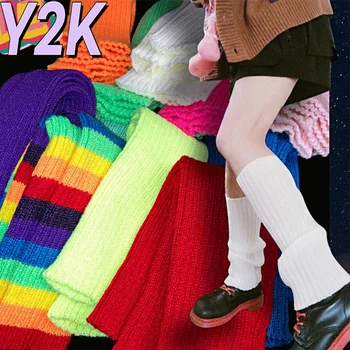 Новый Y2K Ярких Цветов, Милые Гетры Для Девочек, Вязаный Чехол Для Ног, Женский Однотонный Осенне-Зимний Стильный Эластичный Длинный Носок-трубка Изображение