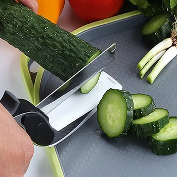 Ножницы для резки стейка для барбекю из нержавеющей стали, бытовые ножницы для овощей, многофункциональный кухонный инструмент 2 В 1, нож для фруктов Изображение