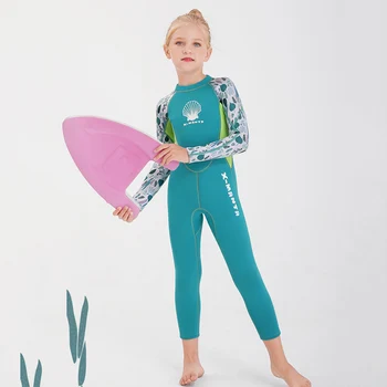 Пляжная одежда для детей, девочек и мальчиков, купальный костюм из 2,5 мм неопрена с длинным рукавом, защита от ультрафиолета для малышей, молодежи, подростков для водных видов спорта Изображение