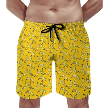 Пляжные шорты Желтый Банан Повседневные плавки с фруктовым принтом Мужские быстросохнущие Спортивные Модные пляжные шорты большого размера Изображение