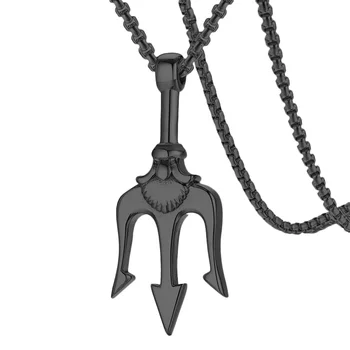 Подвесной кулон в форме трезубца, ожерелье из нержавеющей стали, креативная цепочка на шею, черная (цепочка 60 см) Изображение