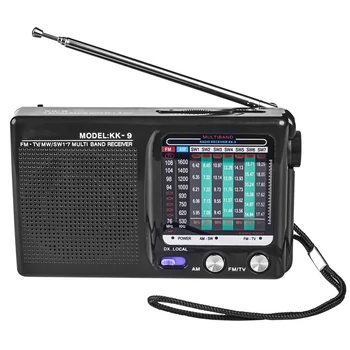 Портативное радио AM / FM / SW с управлением для внутреннего, наружного и аварийного использования, радио с динамиком и наушниками, черный Изображение