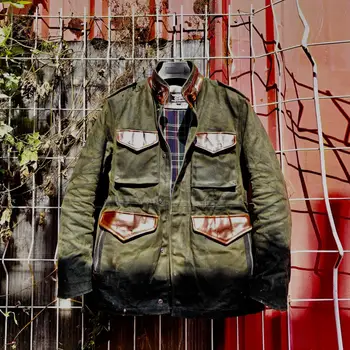 Портной Брандо, американский ретро-тяжеловес, холст с масляным воском, полевая куртка M65, мужская кожаная куртка Сафари средней длины Изображение