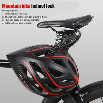 Противоугонный шлем для шоссейных велосипедов MTB с 4-значным паролем, блокировка троса безопасности для велоспорта. Изображение