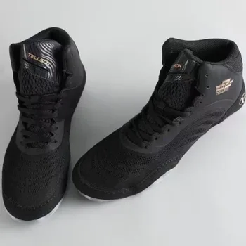 Профессиональная обувь для борьбы, мужские и женские спортивные кроссовки с высоким берцем, пары черных боксерских туфель для унисекс, Дышащие боевые ботинки Изображение