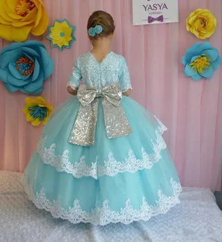 Пышное кружевное платье с цветочным узором для девочек, длинные аппликации, короткие рукава, Сшитое на заказ, детское праздничное платье для Первого причастия, винтажное платье принцессы Изображение