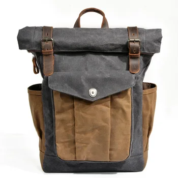 Ретро Рюкзак, мужская и женская сумка через плечо, холст, масло, воск, дорожная сумка для компьютера, спортивная сумка для походов на открытом воздухе Изображение