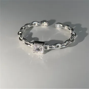 Роскошные квадратные кольца с цирконием для женщин, модное открытое регулируемое кольцо для милой девушки, ювелирный подарок для вечеринки Kpop e890 Изображение