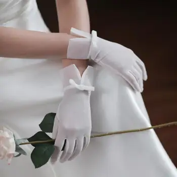 Свадебные перчатки Sweet Bow Элегантные Простые Свадебные перчатки Короткие Luvas Noiva New Accessori Sposa Изображение