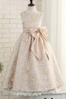 Свадебные платья для девочек в цветочек с пышными кружевными аппликациями, нарядные платья на день рождения Изображение
