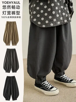 Свободные широкие брюки-фонарики для мальчиков 2023, Осенние новые модные длинные брюки для детей Изображение