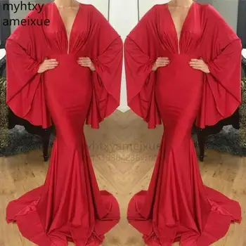 Сексуальное Ярко-красное вечернее платье в Арабском Дубайском стиле Вечернее платье на заказ Плюс Размер Robe De Soiree Hi Low Dress 2023 Изображение
