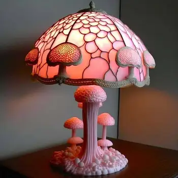 Серия витражных растений, светодиодное освещение для рабочего стола, прикроватная настольная лампа, Цветок, гриб, улитка, Креативные красочные ночные принадлежности для дома Изображение