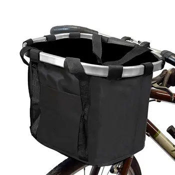Складная передняя корзина велосипеда, маленькая сумка для переноски домашних животных, съемная корзина для руля дорожного велосипеда MTB, складная сумка для багажа Изображение