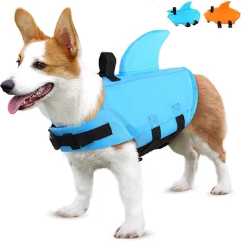Спасательный жилет для собак-акул, спасательный жилет для собак, шлейка, плавающий предохранитель, купальник, летняя одежда для домашних животных для бассейна Изображение