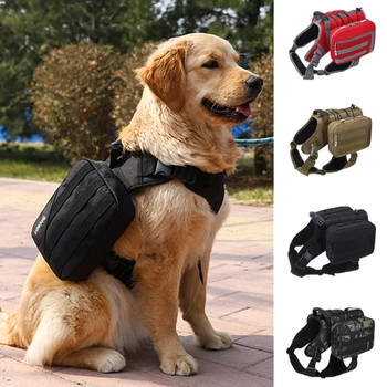 Сумка-переноска для домашних собак, тактический рюкзак большой емкости для собак среднего размера, Разборный рюкзак, сумка с двумя карманами, сумка для закусок и игрушек Изображение