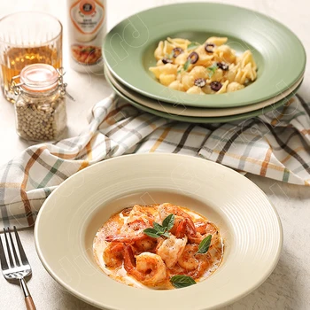 Тарелка для соломенной шляпы западной кухни, Изящные и красивые керамические тарелки, легкая итальянская паста класса люкс, закуски, десерт, суп, Обеденные тарелки Изображение