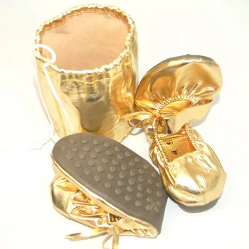 Ушиновая Золотистая Кожаная подошва с сухожилиями, Мягкая обувь для занятий Йогой, Балет, танцевальная обувь для танца живота, женская обувь Изображение