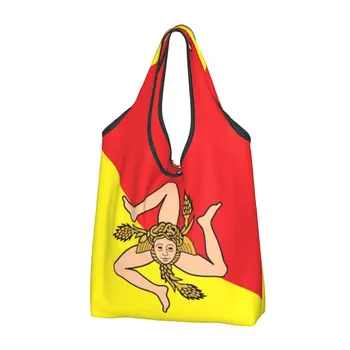 Флаг Итальянского острова Сицилия, сумки для продуктовых покупок, женские забавные сицилийские Бандеры, сумка для покупателей через плечо, сумка большой емкости Изображение
