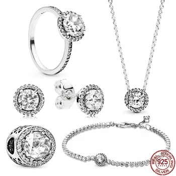 Хит продаж, блестящий теннисный браслет-цепочка из стерлингового серебра 925 пробы, классическое элегантное ожерелье на ключице, женский ювелирный набор в подарок Изображение